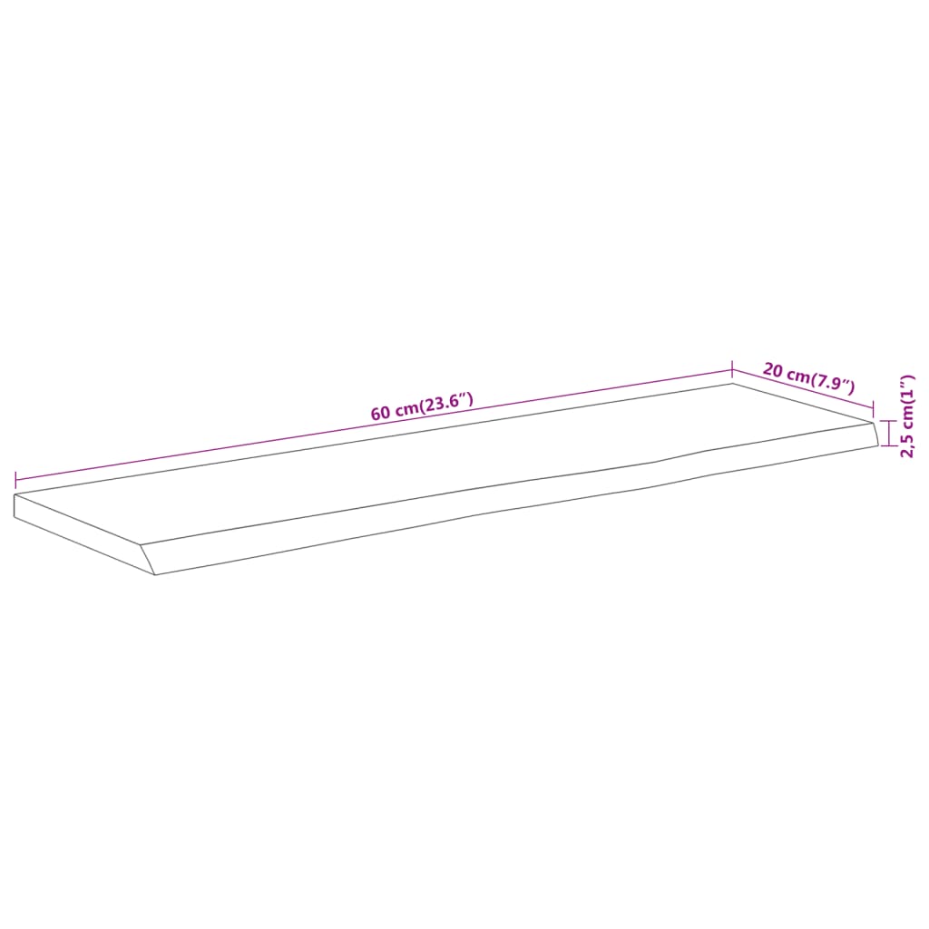 Wall Shelf 60x20x2,5 cm Rectangular Solid Wood Acacia Live Edge