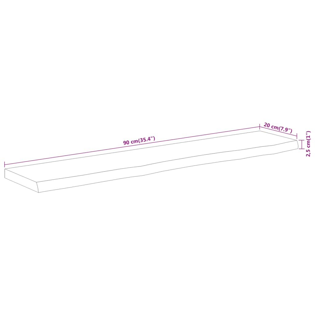 Wall Shelf 90x20x2,5 cm Rectangular Solid Wood Acacia Live Edge