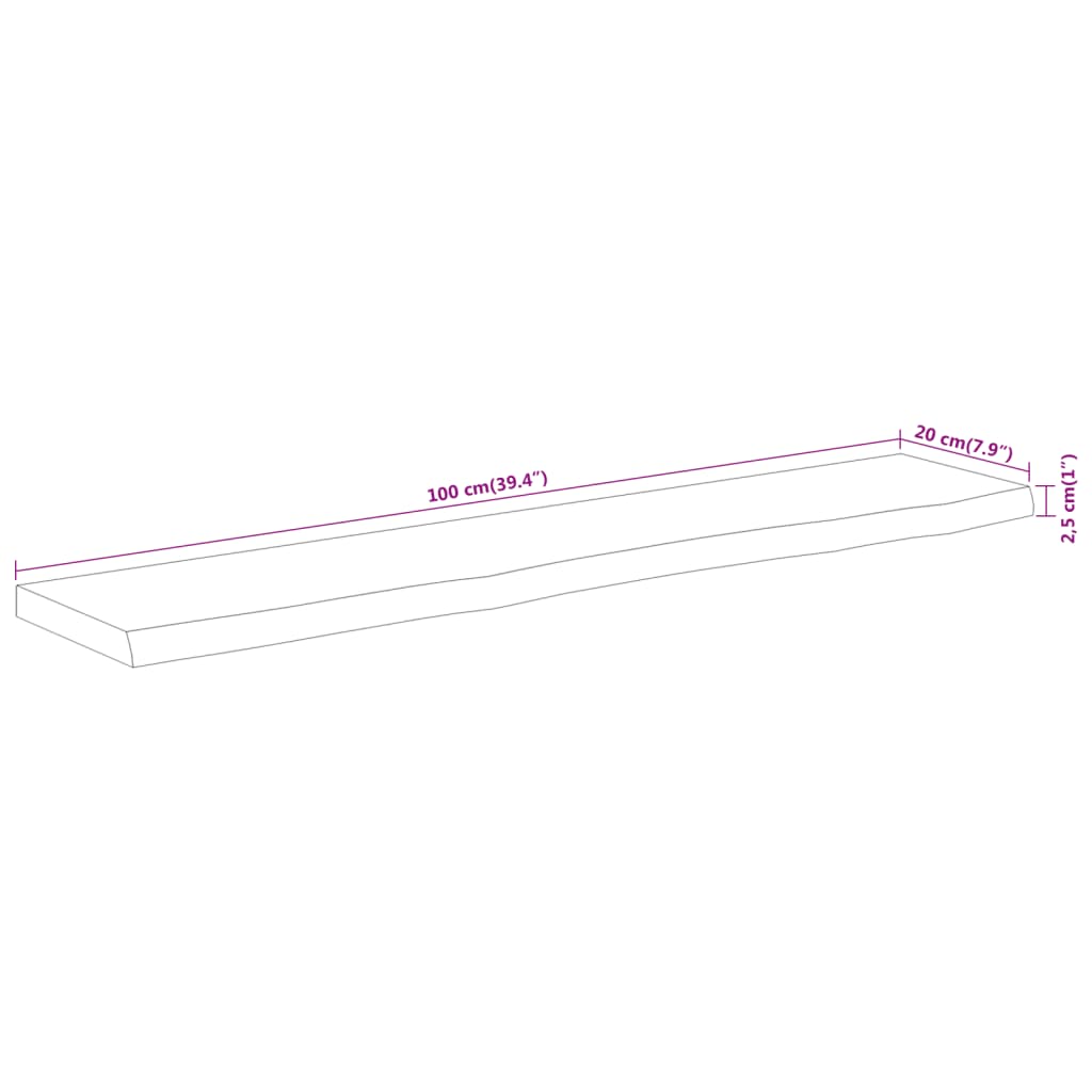 Wall Shelf 100x20x2.5cm Rectangular Solid Wood Acacia Live Edge