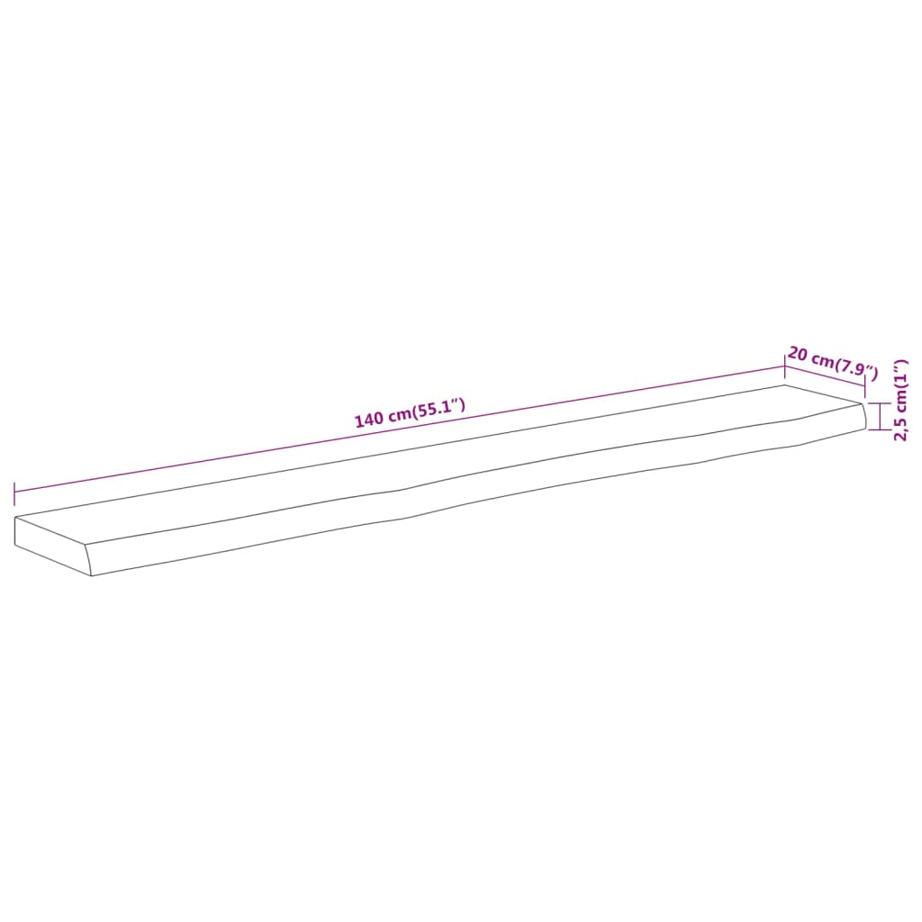 Wall Shelf 140x20x2,5 cm Rectangular Solid Wood Acacia Live Edge