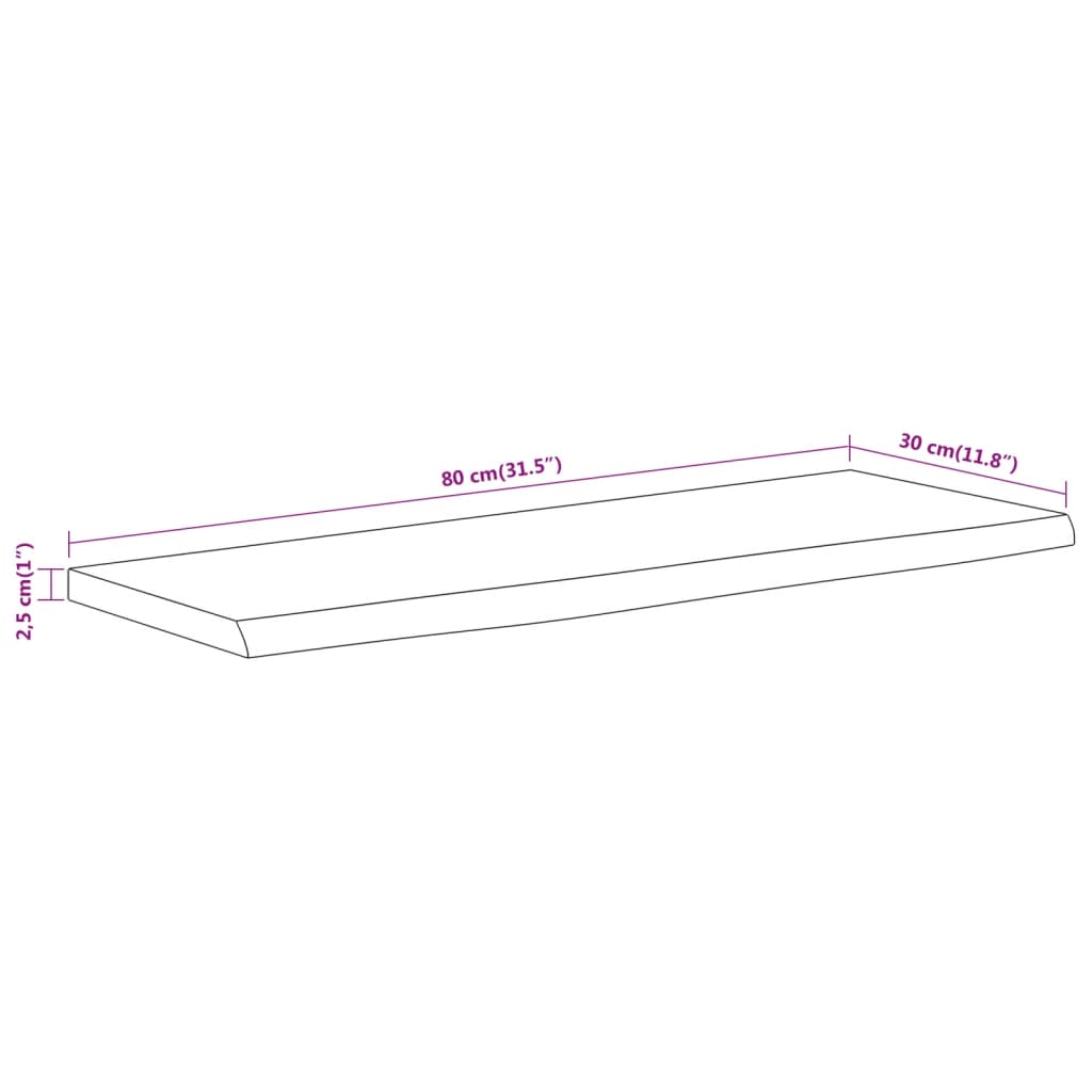 Wall Shelf 80x30x2,5 cm Rectangular Solid Wood Acacia Live Edge