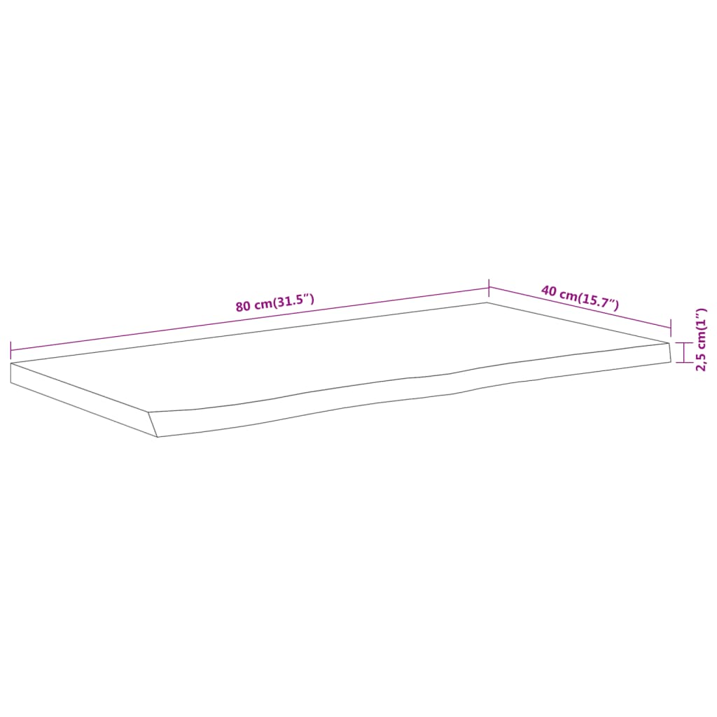 Table Top 80x40x2,5 cm Rectangular Solid Wood Acacia Live Edge