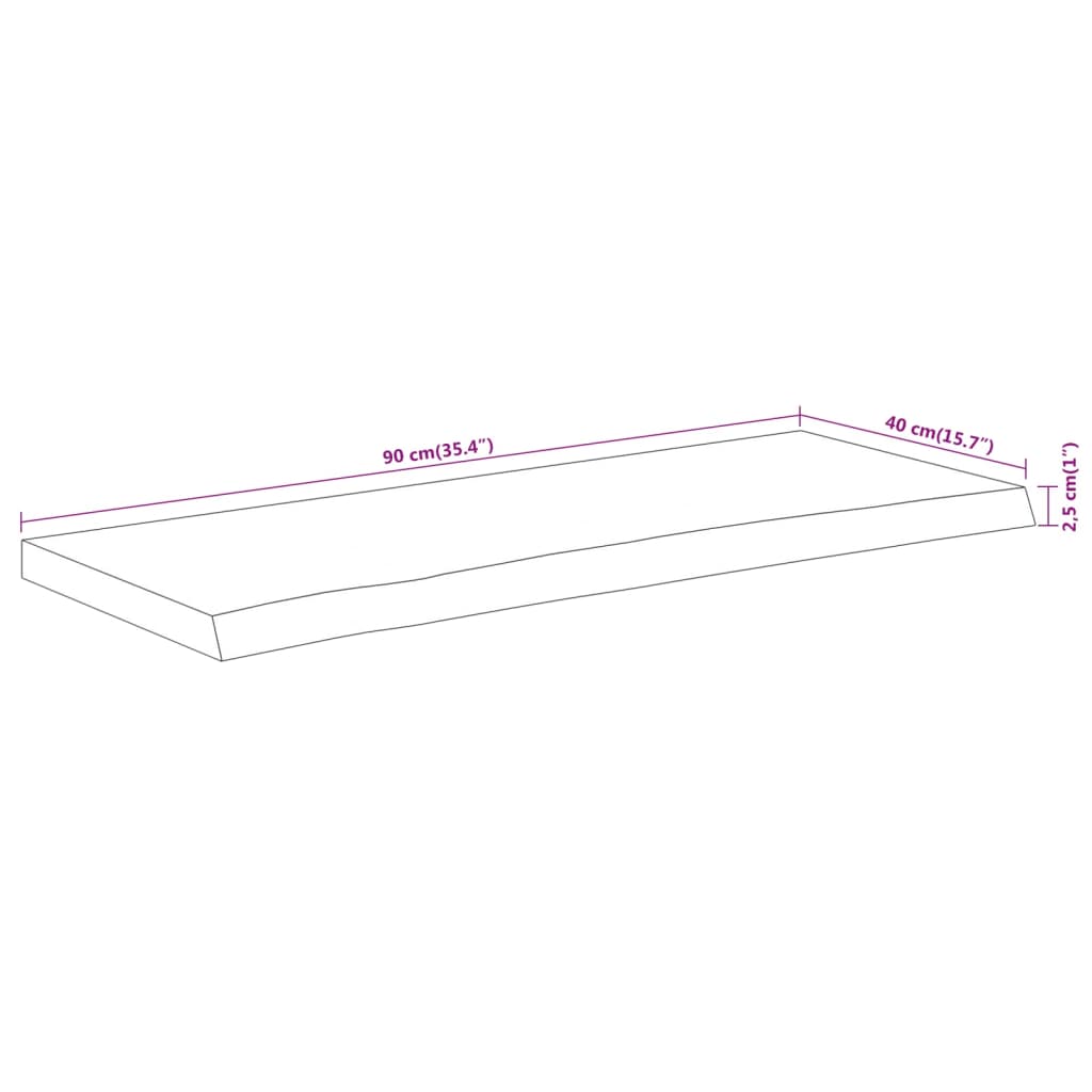 Table Top 90x40x2,5 cm Rectangular Solid Wood Acacia Live Edge
