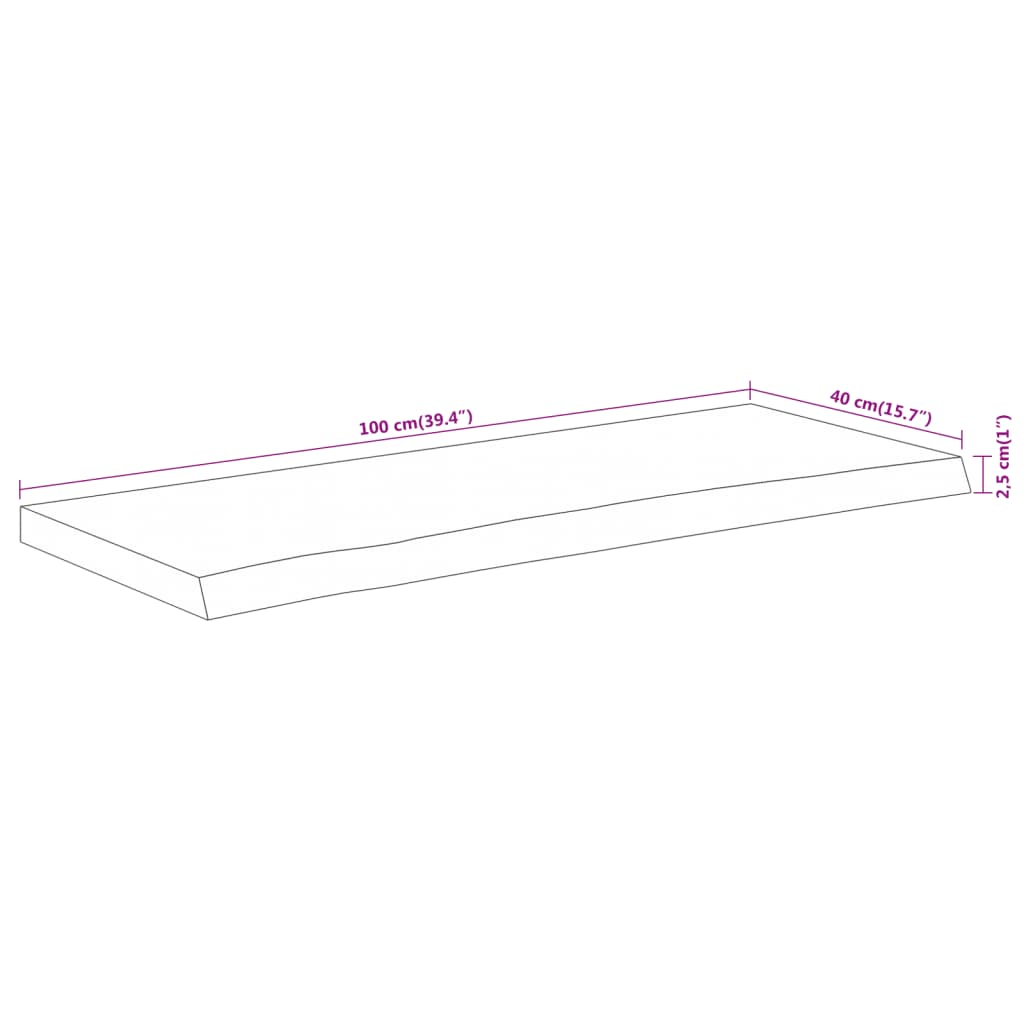 Table Top 100x40x2,5 cm Rectangular Solid Wood Acacia Live Edge