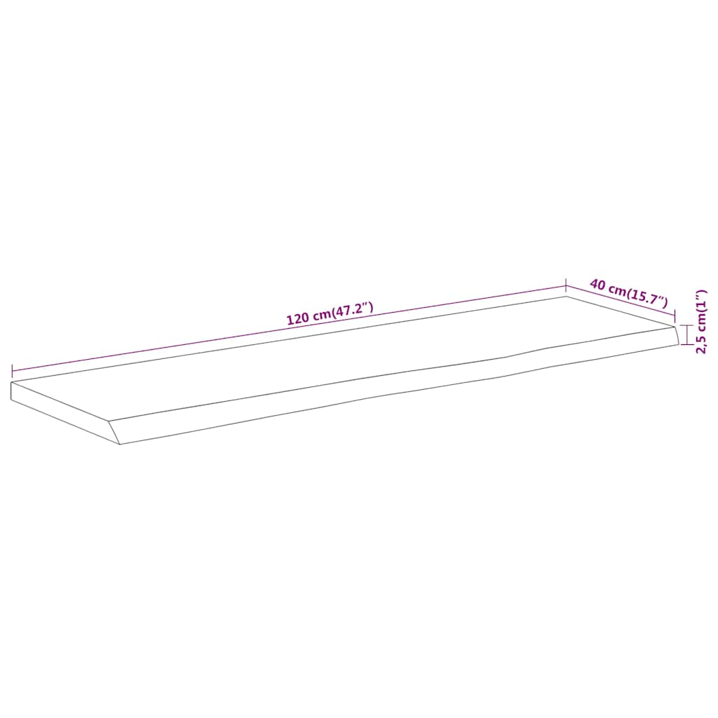 Table Top 120x40x2,5 cm Rectangular Solid Wood Acacia Live Edge