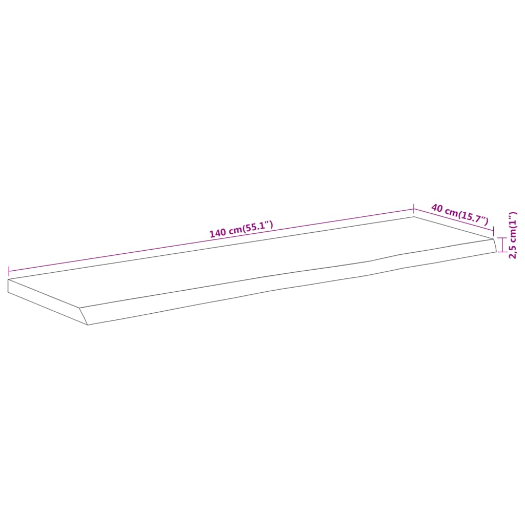 Table Top 140x40x2,5 cm Rectangular Solid Wood Acacia Live Edge