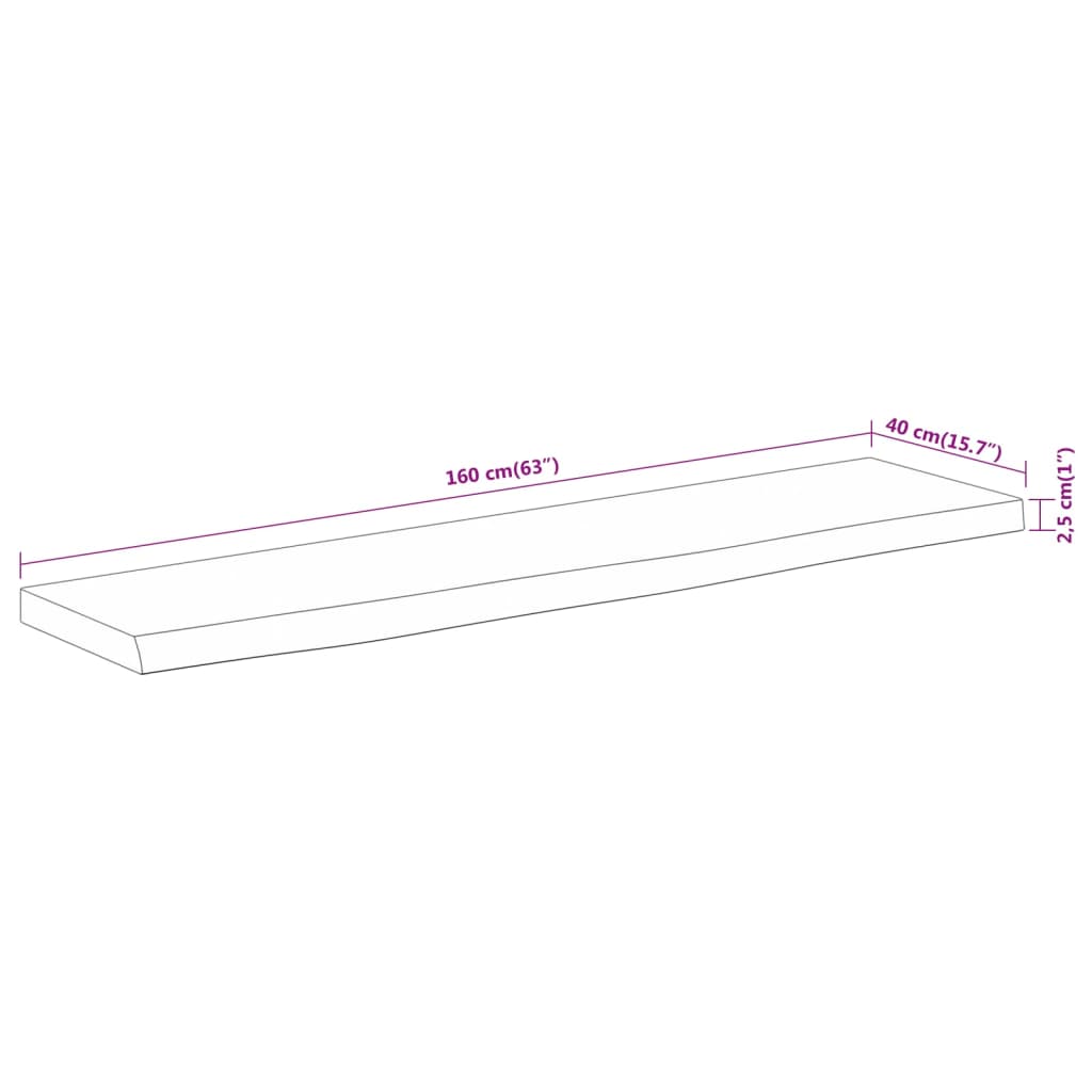 Table Top 160x40x2,5 cm Rectangular Solid Wood Acacia Live Edge
