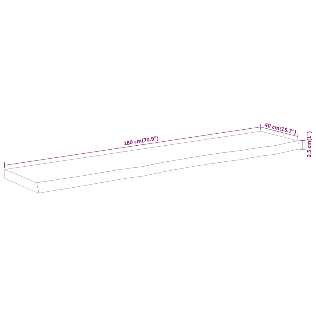 Table Top 180x40x2,5 cm Rectangular Solid Wood Acacia Live Edge