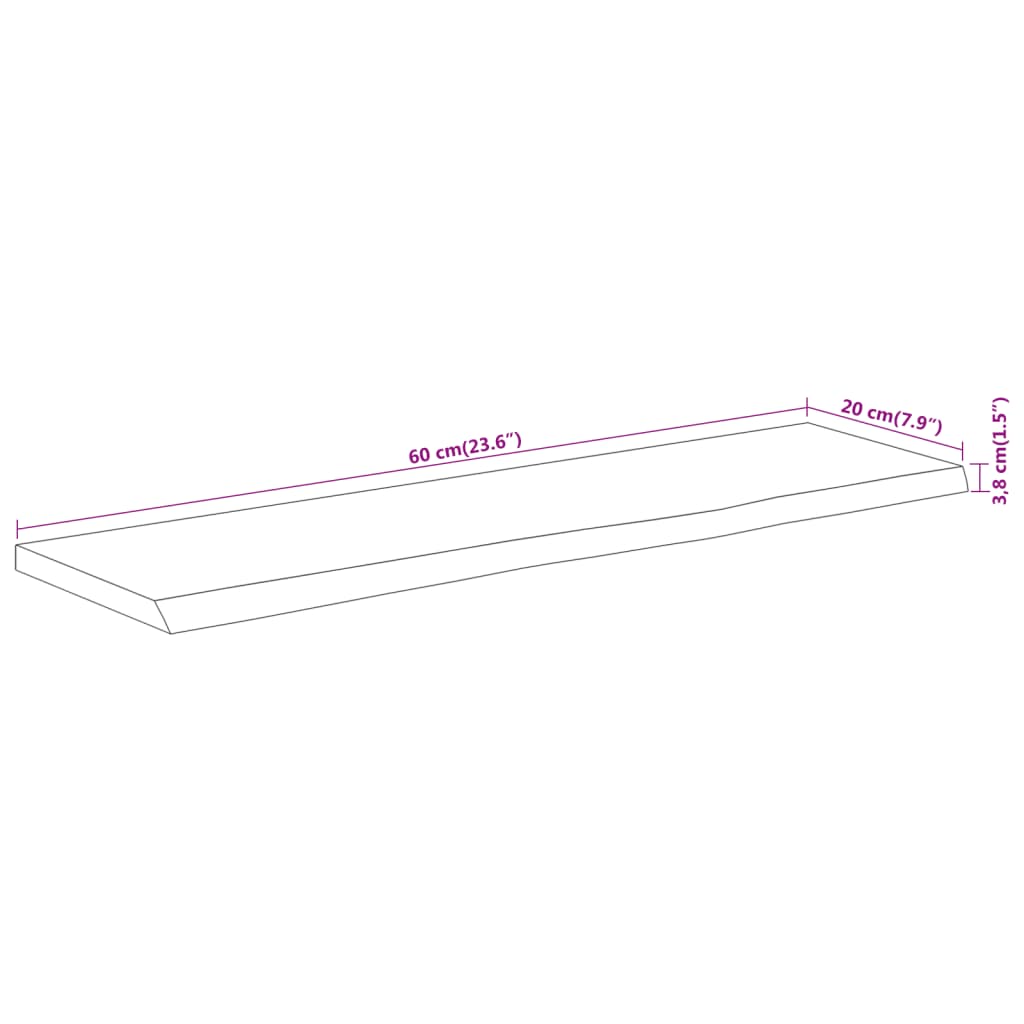Wall Shelf 60x20x3,8 cm Rectangular Solid Wood Acacia Live Edge