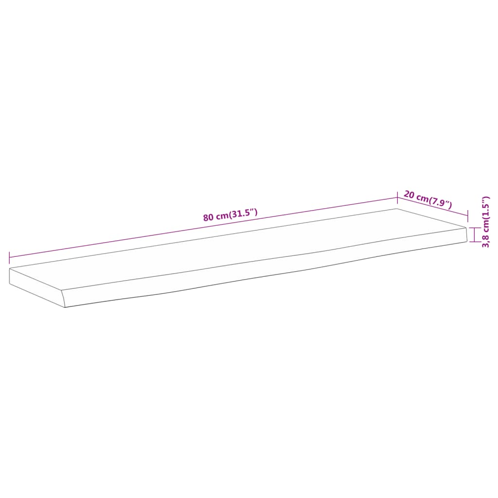 Wall Shelf 80x20x3,8 cm Rectangular Solid Wood Acacia Live Edge