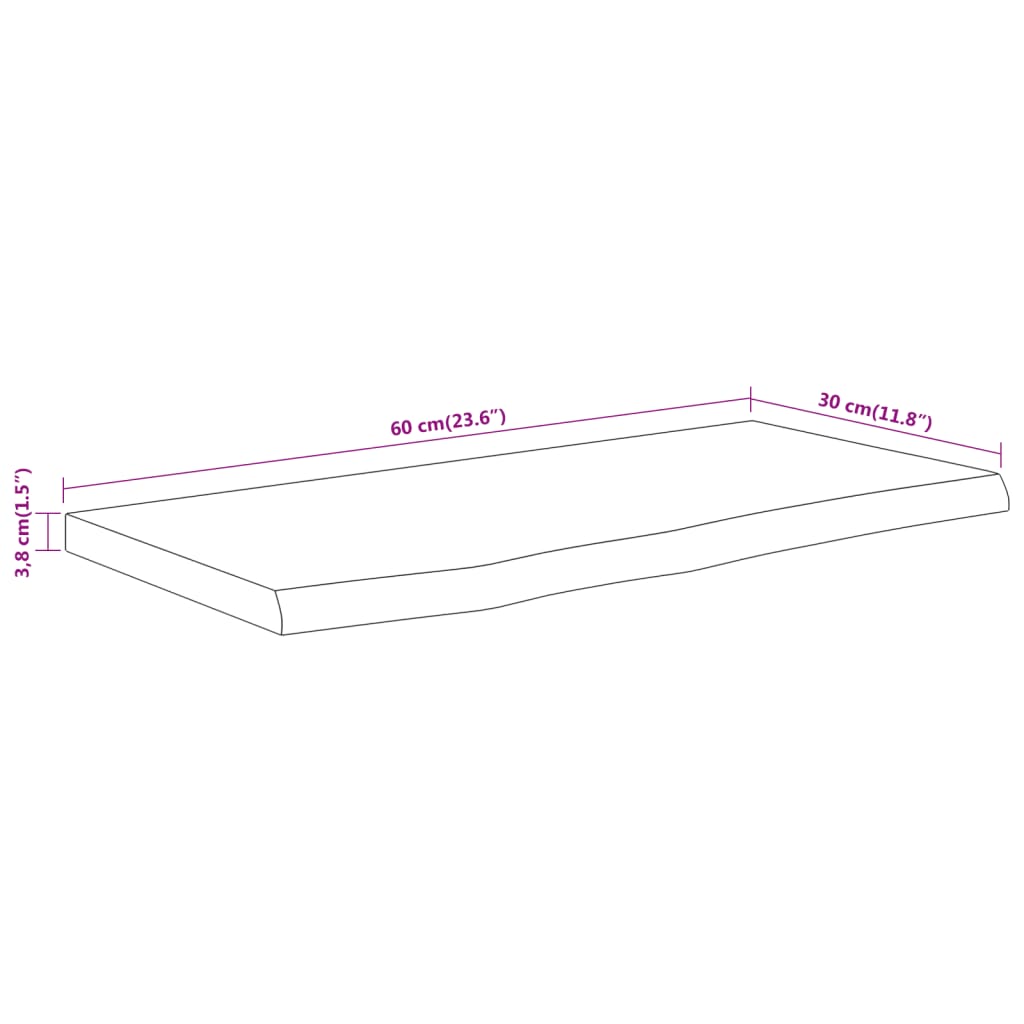 Wall Shelf 60x30x3,8 cm Rectangular Solid Wood Acacia Live Edge