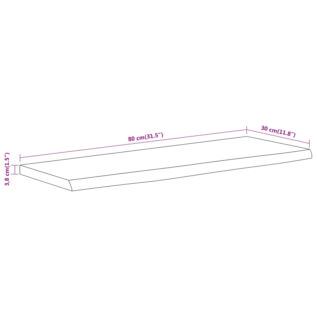 Wall Shelf 80x30x3,8 cm Rectangular Solid Wood Acacia Live Edge