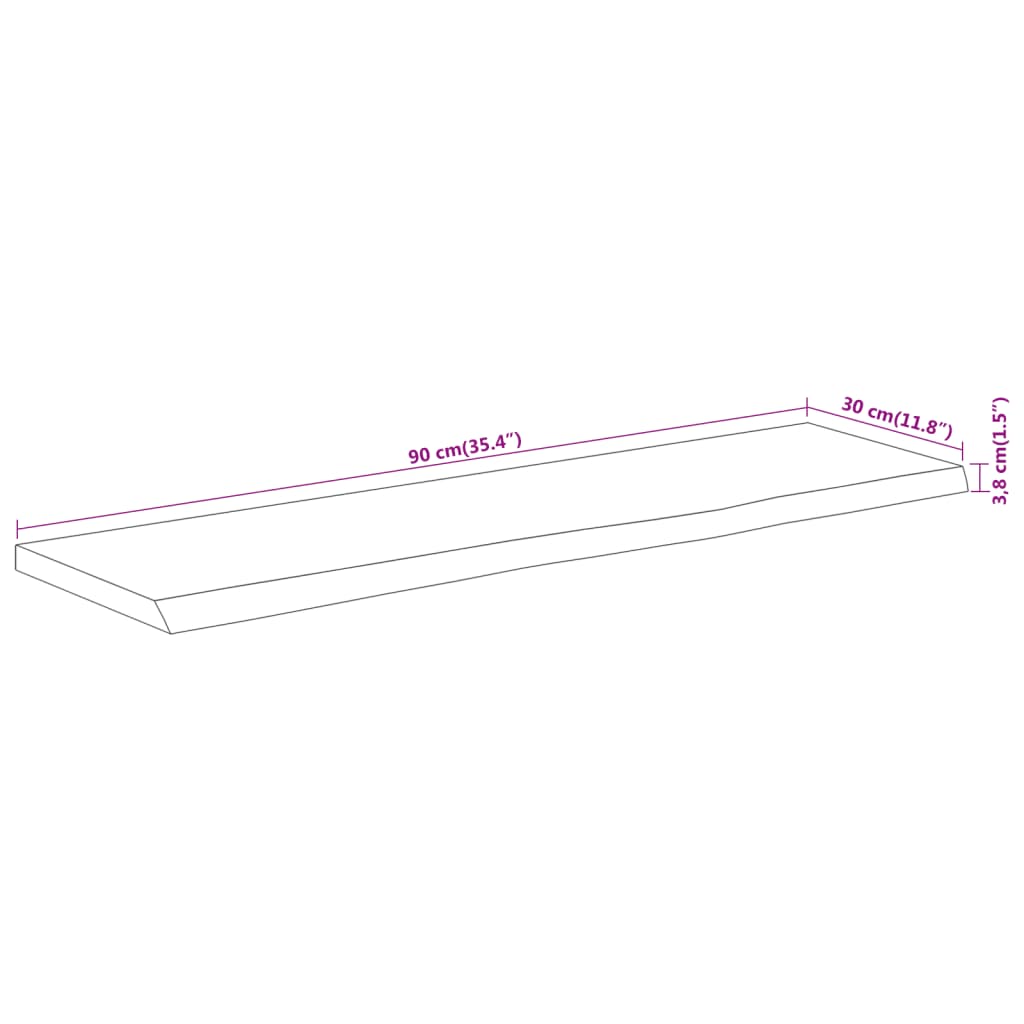 Wall Shelf 90x30x3,8 cm Rectangular Solid Wood Acacia Live Edge