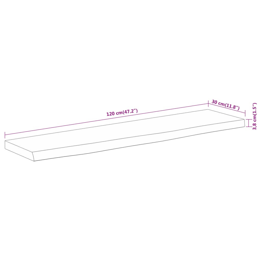 Wall Shelf 120x30x3,8 cm Rectangular Solid Wood Acacia Live Edge