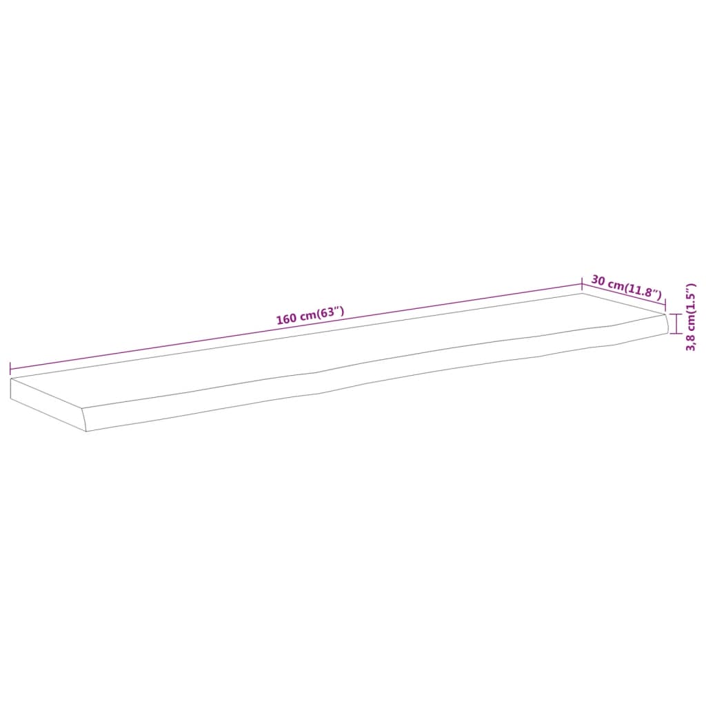 Table Top 160x30x3,8 cm Rectangular Solid Wood Acacia Live Edge