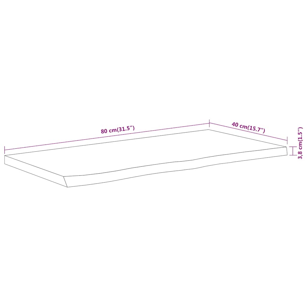 Table Top 80x40x3,8 cm Rectangular Solid Wood Acacia Live Edge