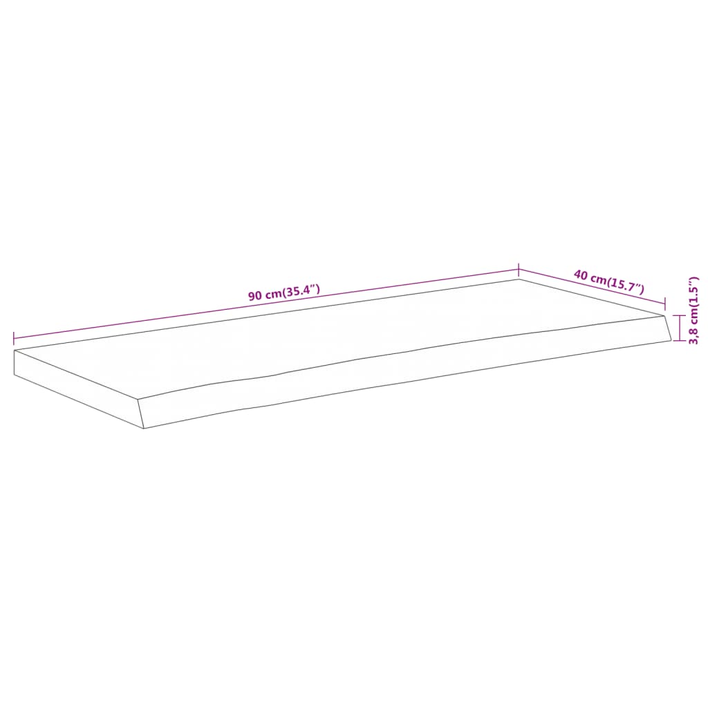 Table Top 90x40x3,8 cm Rectangular Solid Wood Acacia Live Edge