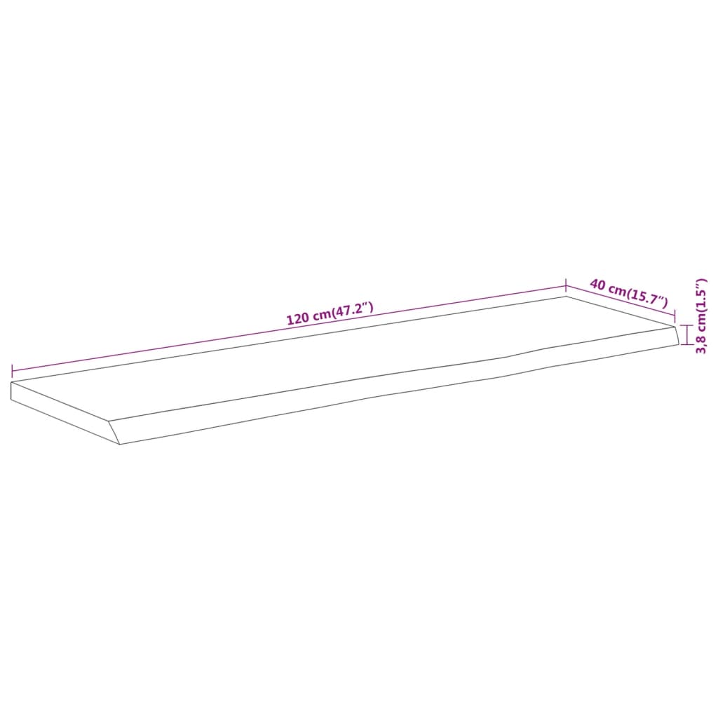 Table Top 120x40x3,8 cm Rectangular Solid Wood Acacia Live Edge
