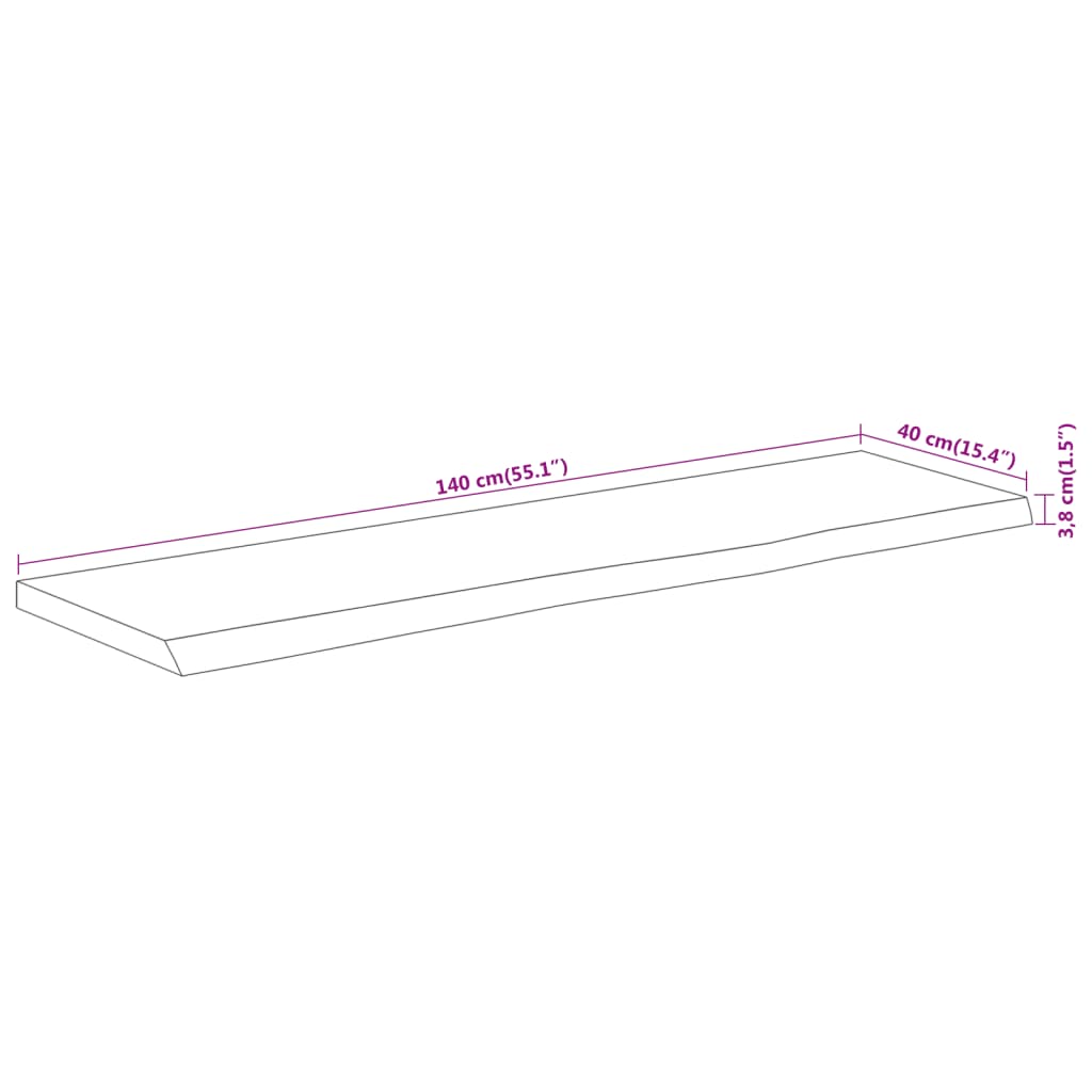 Table Top 140x40x3.8 cm Rectangular Solid Wood Acacia Live Edge
