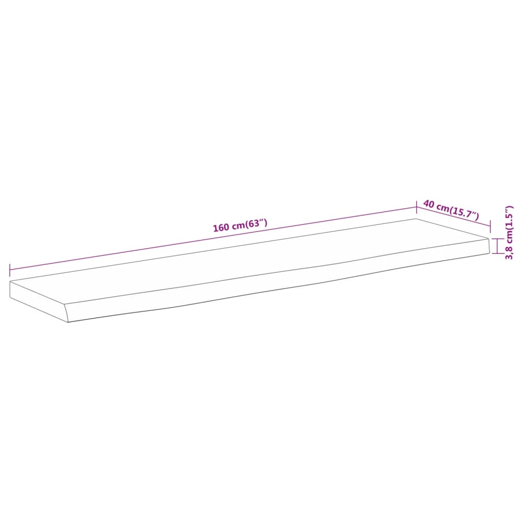 Table Top 160x40x3,8 cm Rectangular Solid Wood Acacia Live Edge
