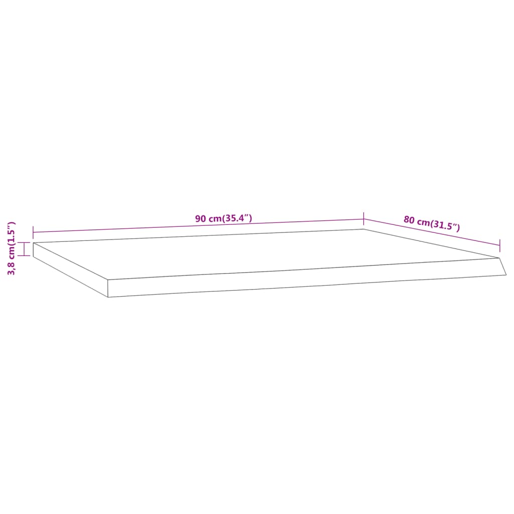 Desk Top 90x80x3,8 cm Rectangular Solid Wood Acacia Live Edge