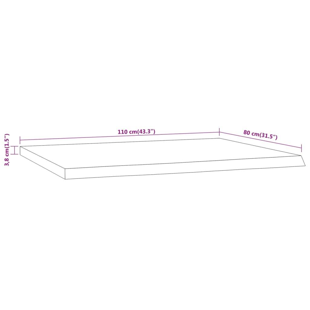 Desk Top 110x80x3.8 cm Rectangular Solid Wood Acacia Live Edge