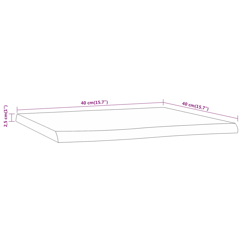 Table Top 40x40x2,5 cm Rectangular Solid Wood Acacia Live Edge