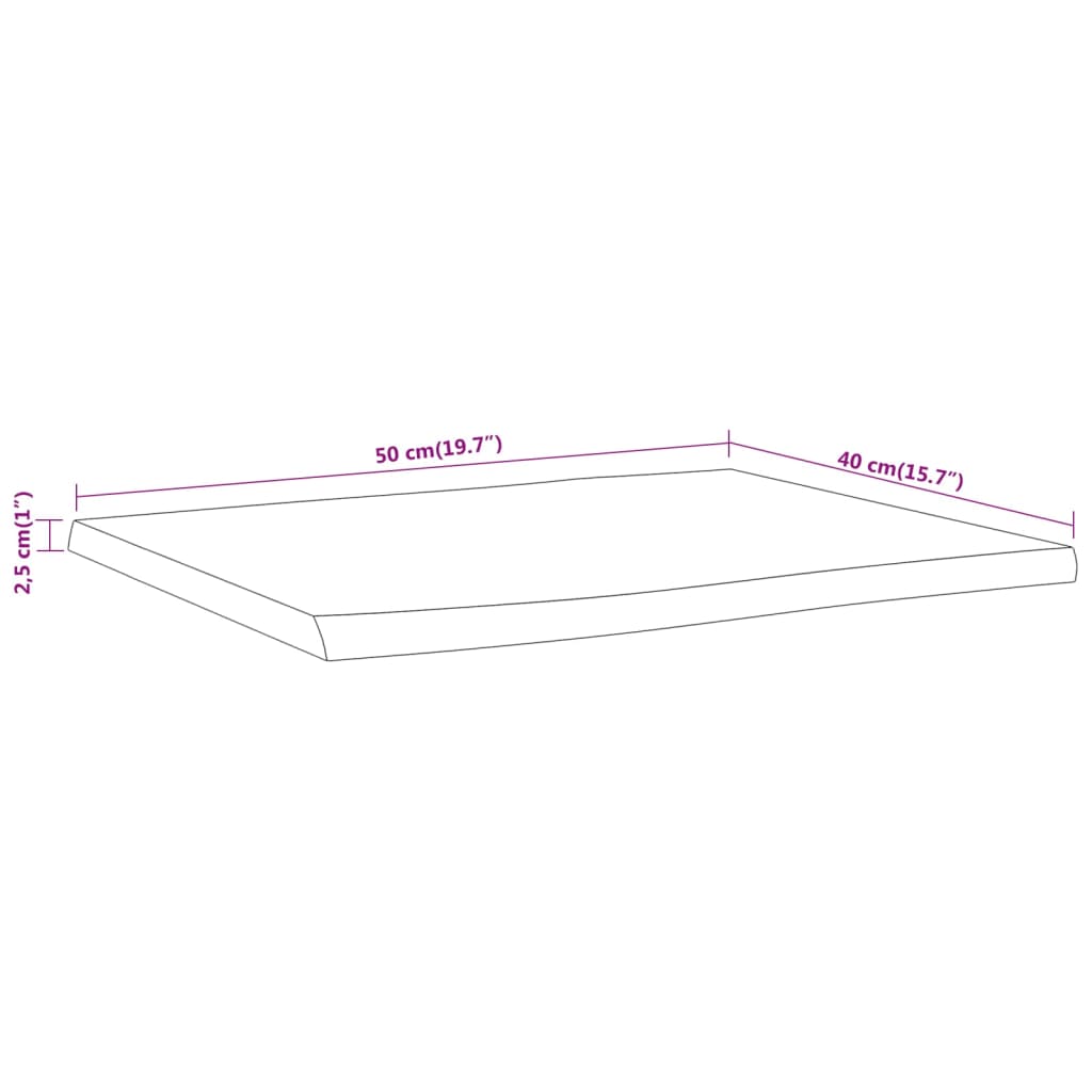 Table Top 50x40x2,5 cm Rectangular Solid Wood Acacia Live Edge