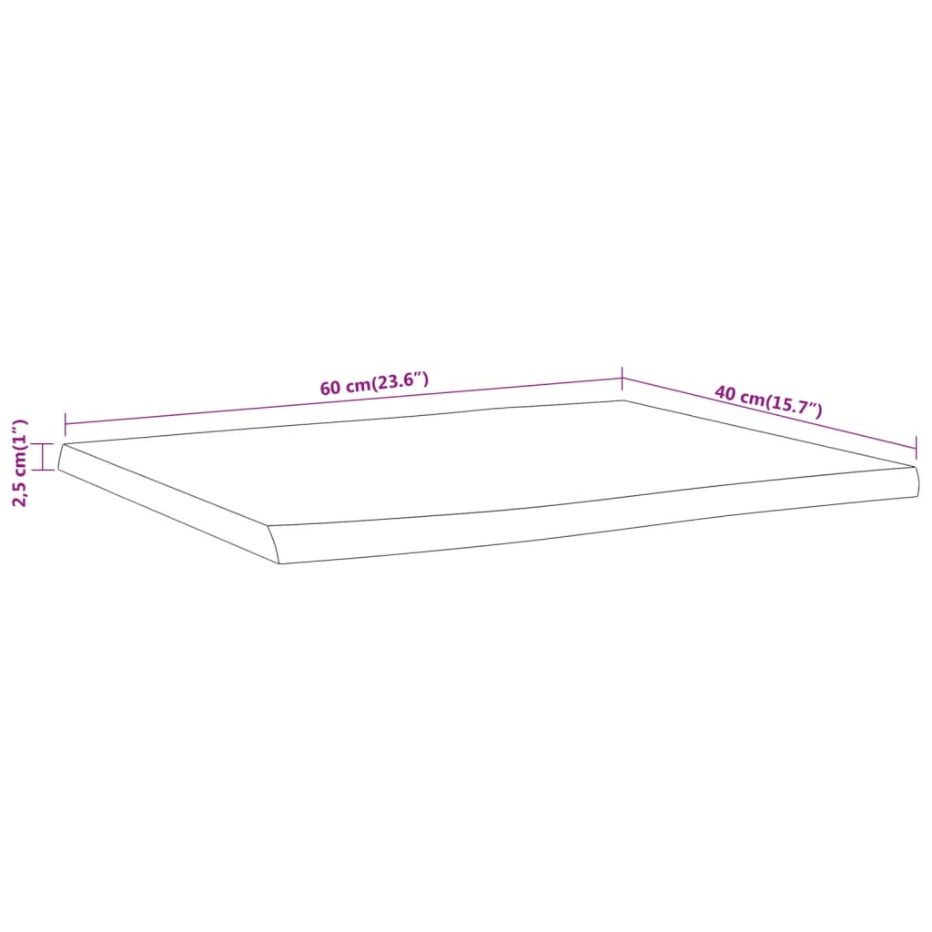 Table Top 60x40x2,5 cm Rectangular Solid Wood Acacia Live Edge