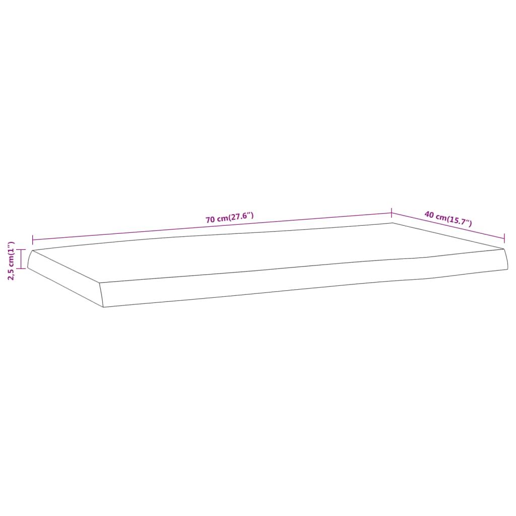 Table Top 70x40x2.5 cm Rectangular Solid Wood Acacia Live Edge