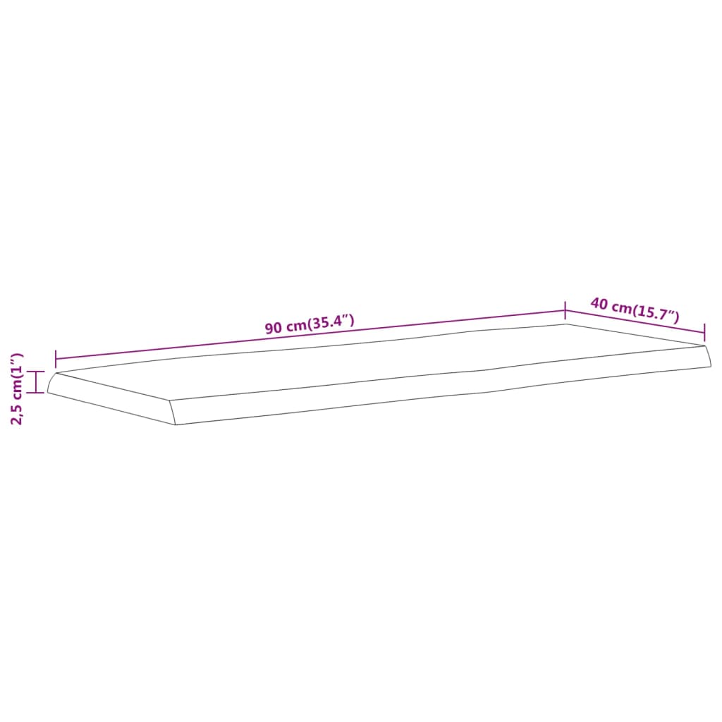 Table Top 90x40x2,5 cm Rectangular Solid Wood Acacia Live Edge