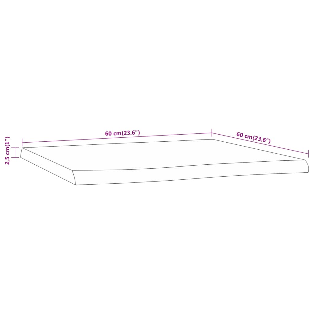 Table Top 60x60x2.5 cm Square Solid Wood Acacia Live Edge
