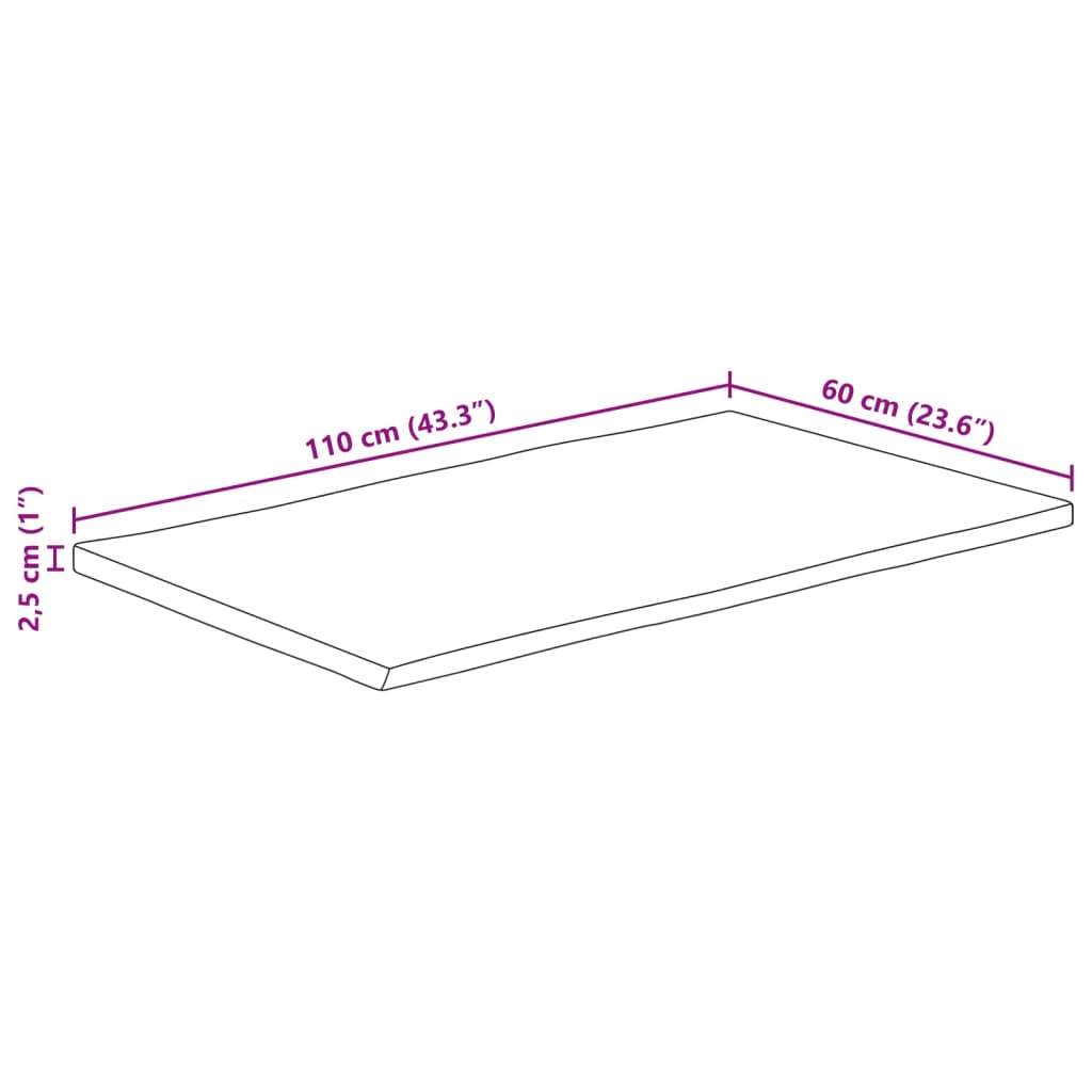 Table Top 110x60x2,5 cm Rectangular Solid Wood Acacia Live Edge