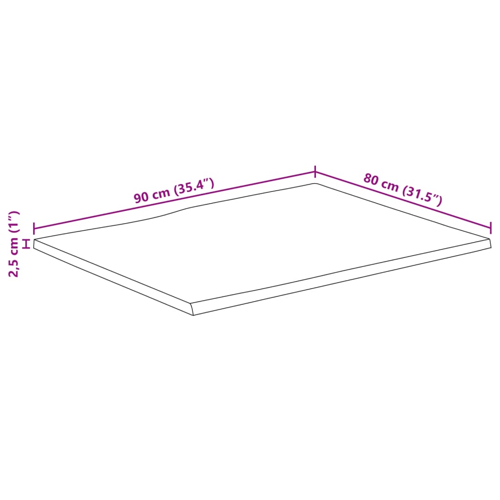 Table Top 90x80x2,5 cm Rectangular Solid Wood Acacia Live Edge