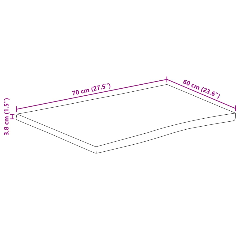 Table Top 70x60x3,8 cm Rectangular Solid Wood Acacia Live Edge