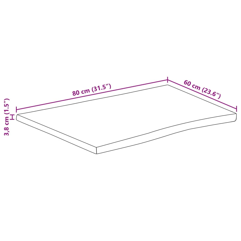 Table Top 80x60x3,8 cm Rectangular Solid Wood Acacia Live Edge
