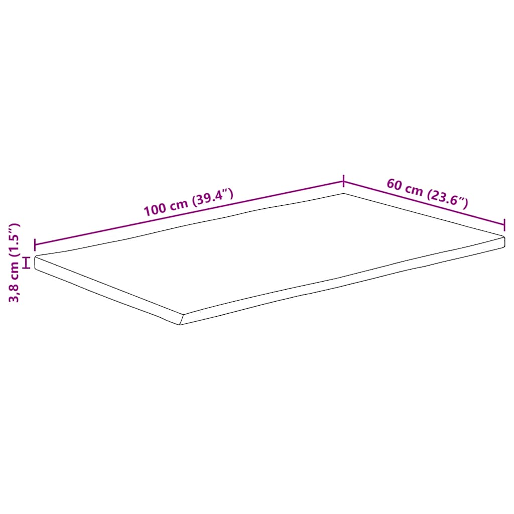 Table Top 100x60x3,8 cm Rectangular Solid Wood Acacia Live Edge
