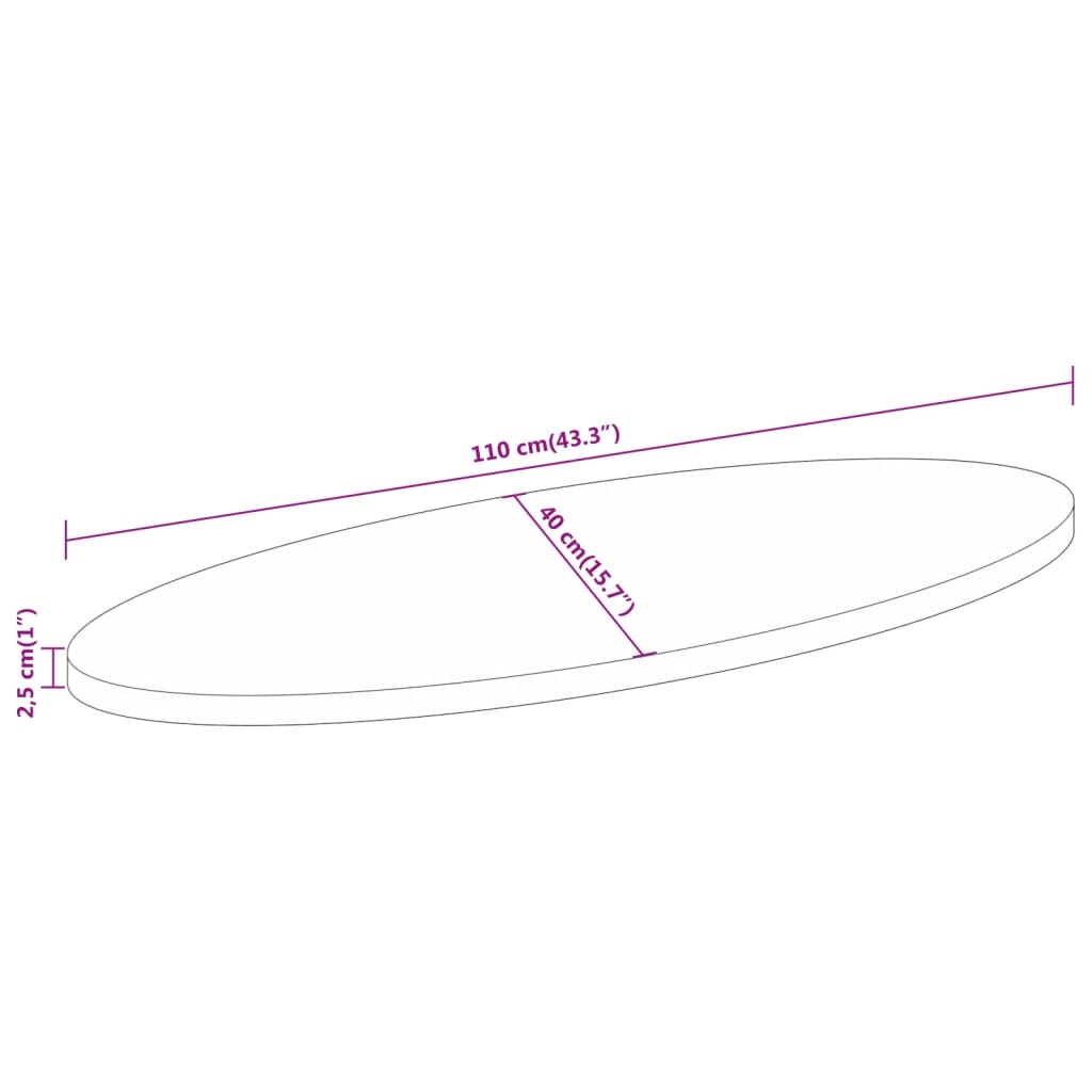 Table Top 110x40x2.5 cm Oval Solid Wood Mango
