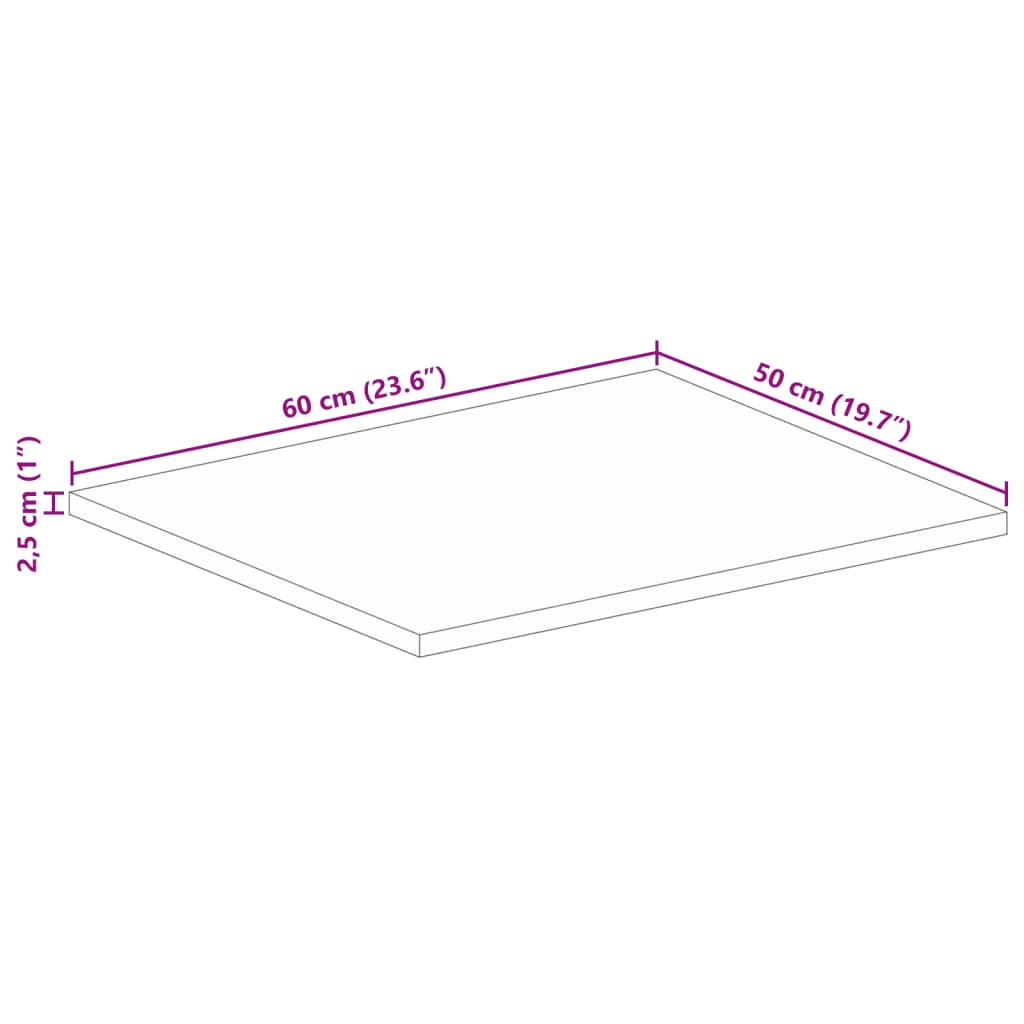 Table Top 60x50x2,5 cm Rectangular Solid Wood Acacia