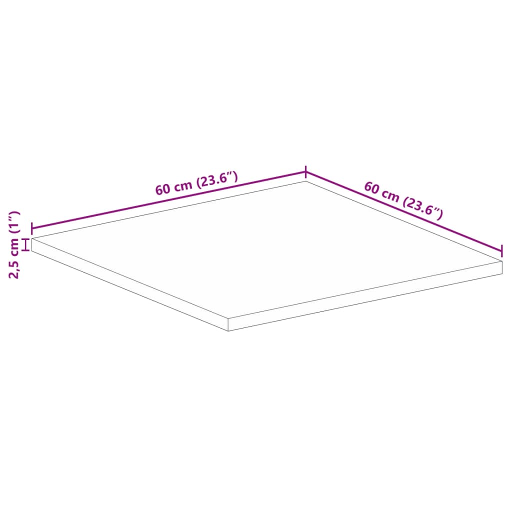 Table Top 60x60x2,5 cm Square Solid Wood Acacia