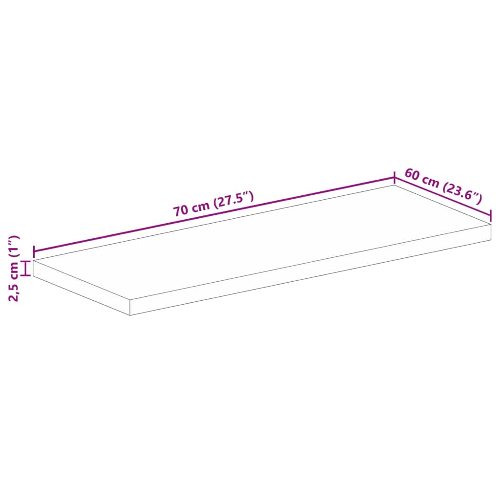 Table Top 70x60x2,5 cm Rectangular Solid Wood Acacia