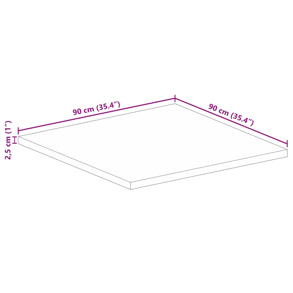 Table Top 90x90x2,5 cm Square Solid Wood Acacia
