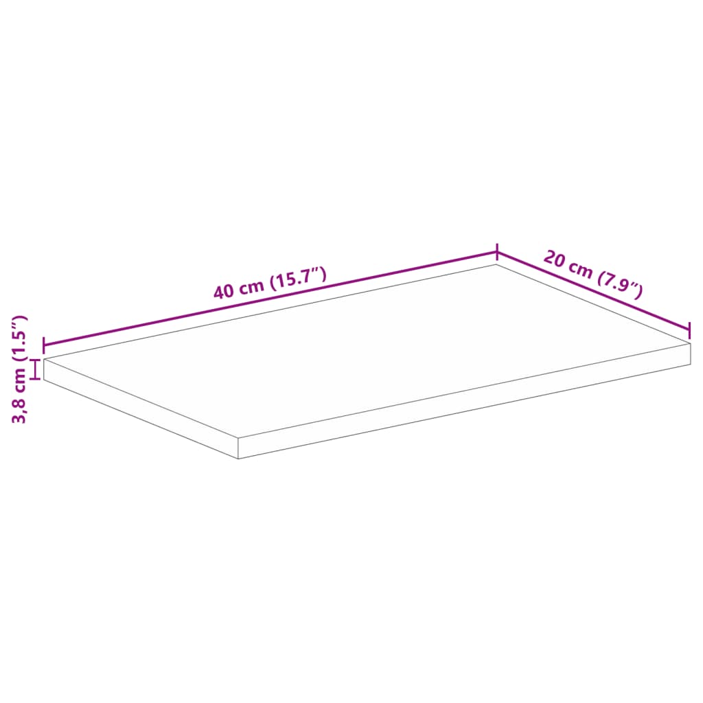 Table Top 40x20x3,8 cm Rectangular Solid Wood Acacia