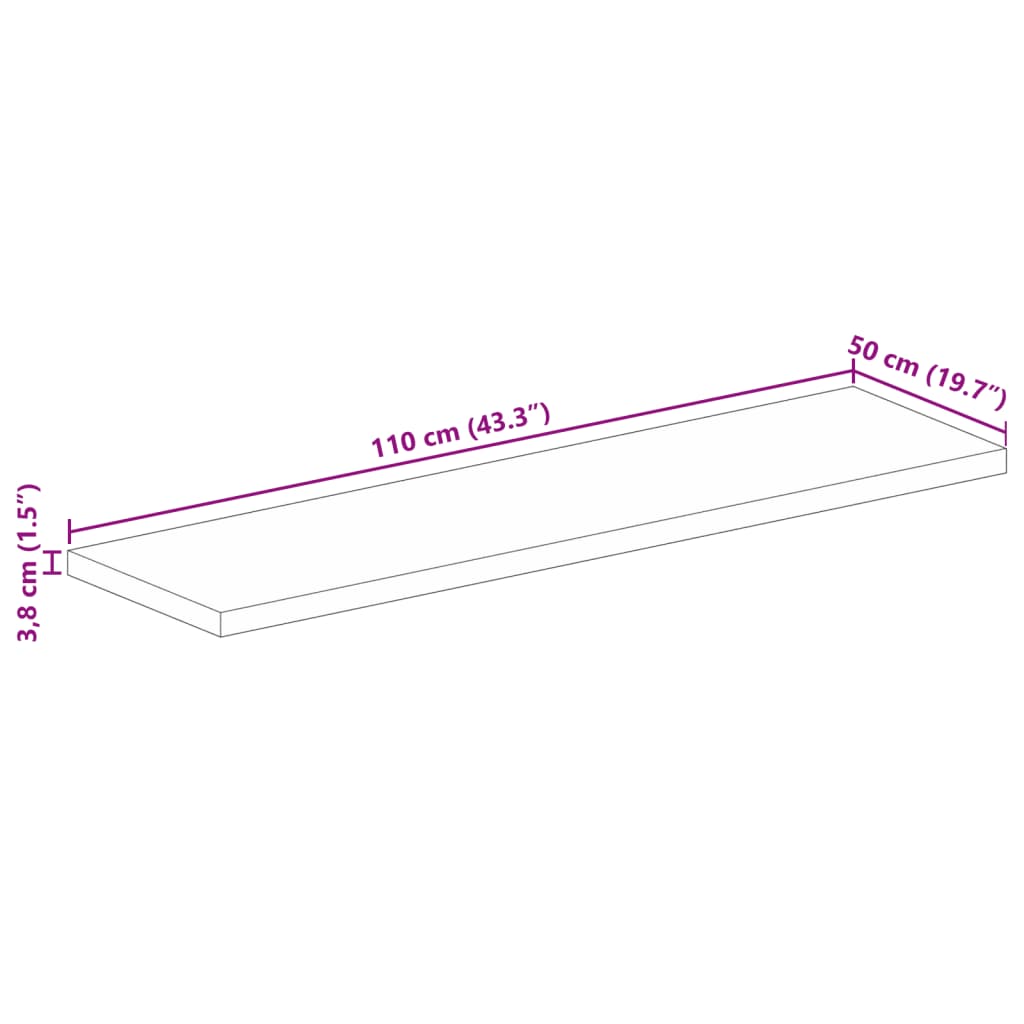 Table Top 110x50x3,8 cm Rectangular Solid Wood Acacia