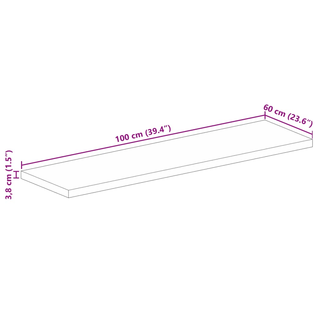 Table Top 100x60x3,8 cm Rectangular Solid Wood Acacia