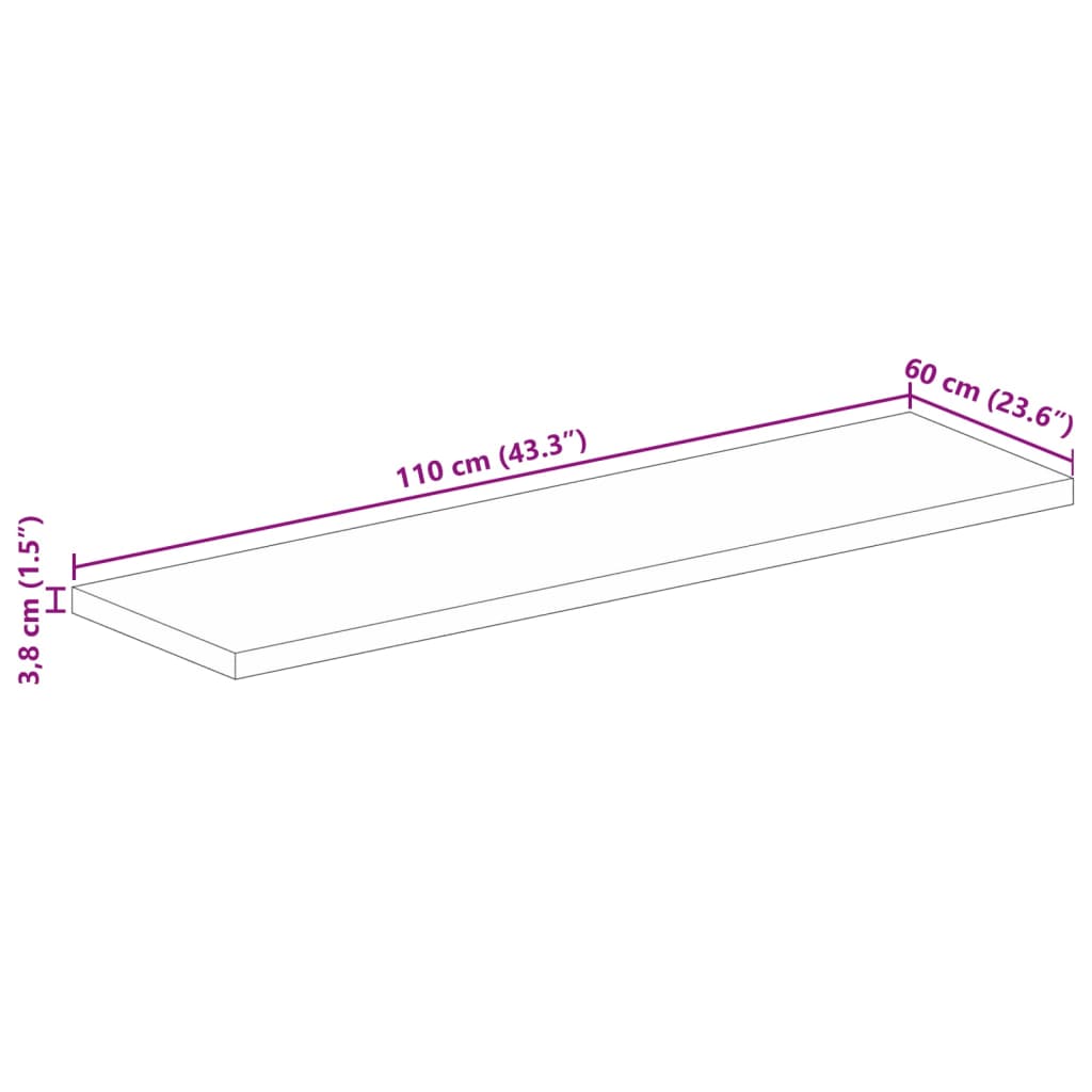Table Top 110x60x3,8 cm Rectangular Solid Wood Acacia