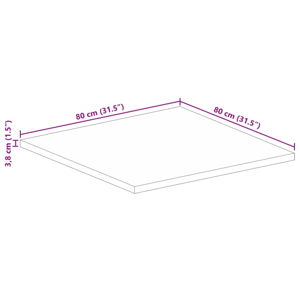 Table Top 80x80x3.8 cm Square Solid Wood Acacia