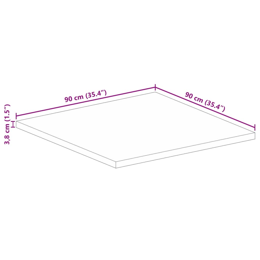 Table Top 90x90x3,8 cm Square Solid Wood Acacia