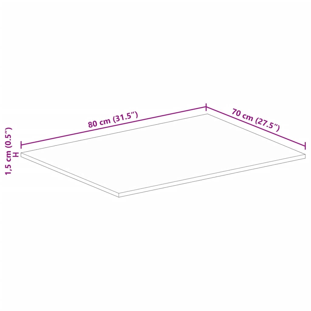 Table Top 80x70x1,5 cm Rectangular Solid Wood Reclaimed