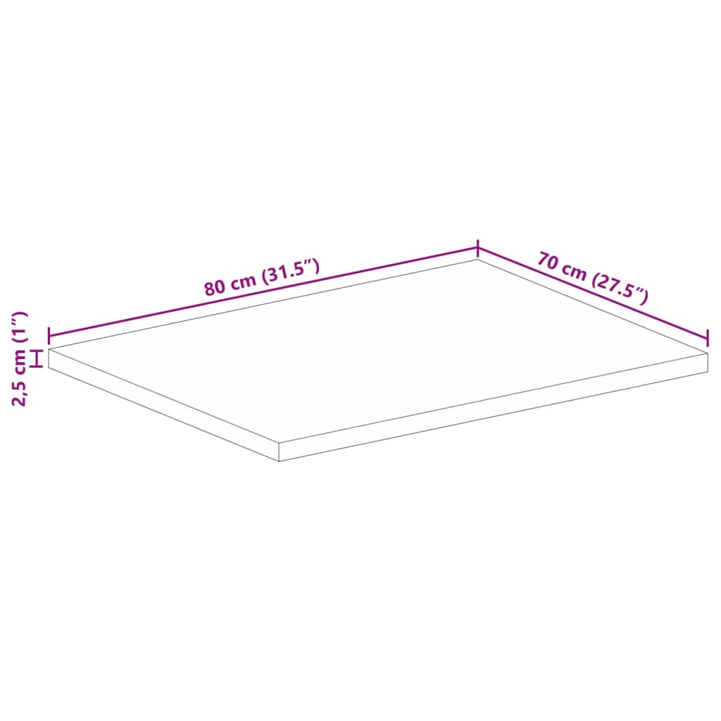 Table Top 80x70x2,5 cm Rectangular Solid Wood Reclaimed